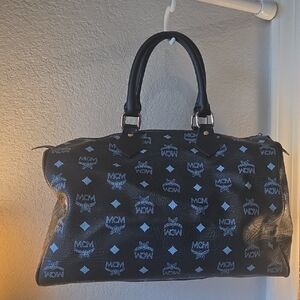 MCM Black and Light Blue Logo Bag